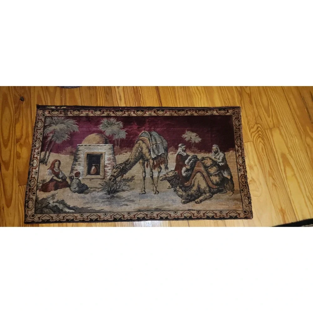 Vintage Nativity Scene Camel Religious Wall Hanging Tapestry Art Decor